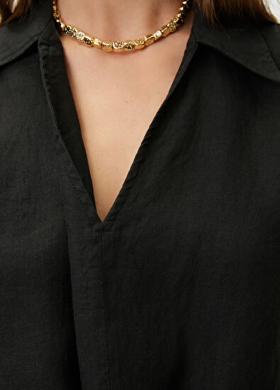 Beymen Club Black Knot Detail Linen Blouse - 7