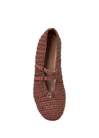 Beymen Club Mary Jane Dried Rose Raffia Ballet Flats - 4
