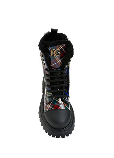 Dolce&Gabbana Lacivert Ekoseli Kız Çocuk Deri Bot - 4