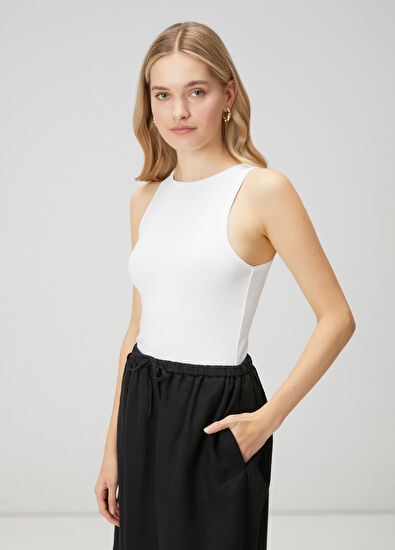 Beymen Club Off-White Racerback Basic Tank Top - 5