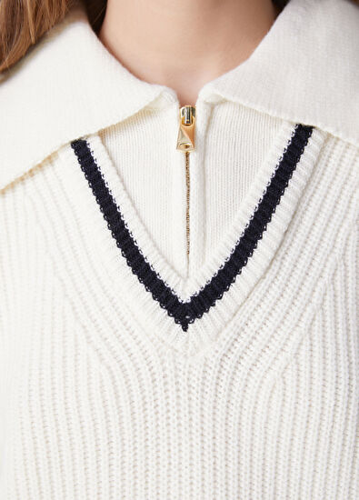 Beymen Club Off-White Collar Detailed Wool Sweater - 7