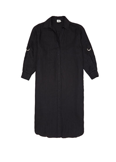 Beymen Club Siyah Midi Keten Elbise - 7