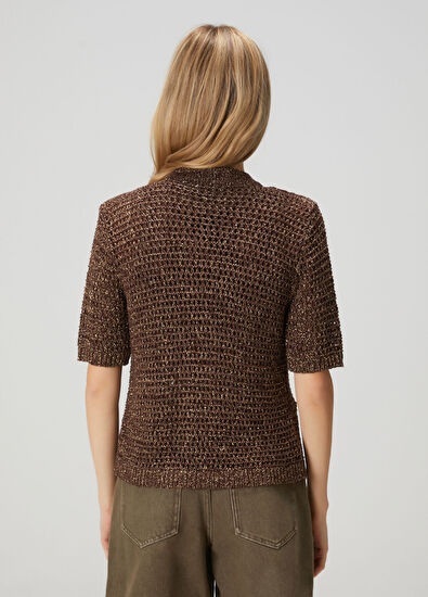 Beymen Club Brown Glitter Openwork Cardigan - 6
