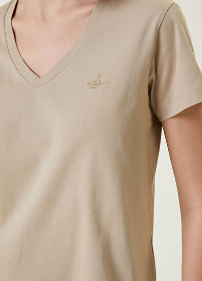 Beymen Club Taupe Logo Embroidered T-Shirt - 4