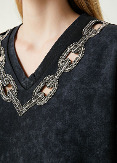 Beymen Club Siyah Taş İşlemeli Mini Elbise - 5