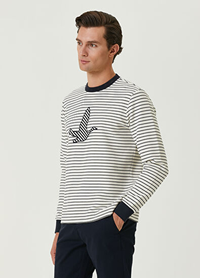 Beymen Club Navy Blue White Logo Textured Sweatshirt - 5
