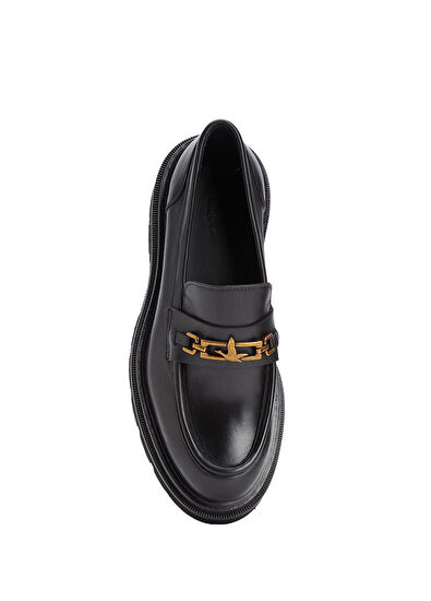 Beymen Club Black Chain Logo Women's Leather Loafers - 4