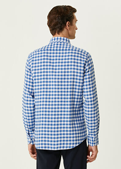 Beymen Club Comfort Fit Saks Kareli Keten Gömlek - 3