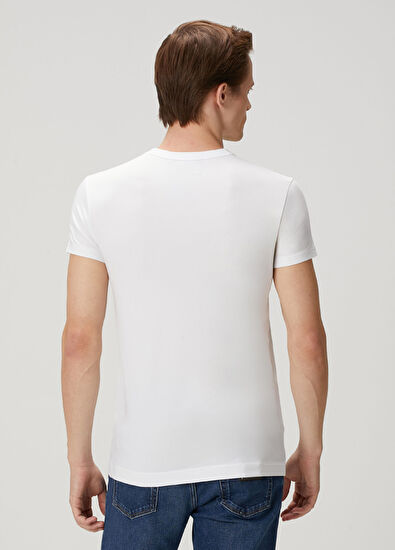 Beyaz Logo Nakışlı T-shirt - Görsel 5