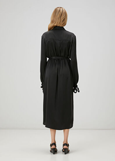 Beymen Club Black Midi Silk Satin Dress - 5