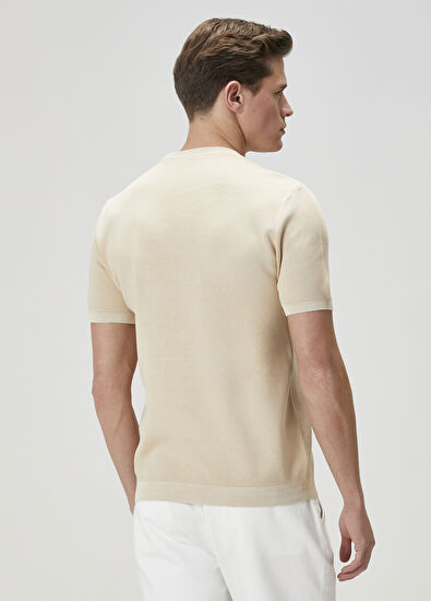 Beymen Club Bej Logo Jakarlı Kısa Kollu Kazak - 5