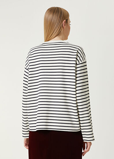Beymen Club Ekru Lacivert Çizgili Sweatshirt - 6