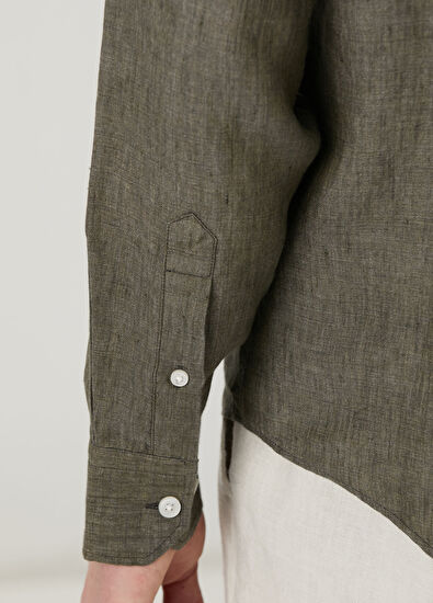 Beymen Club Comfort Fit Haki Keten Gömlek - 7