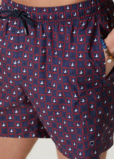 Beymen Club Bordo Lacivert Kareli Balık Desenli Kısa Mayo - 5