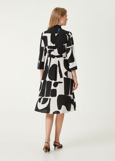 Beymen Club Black White Patterned Midi Silk Dress - 5