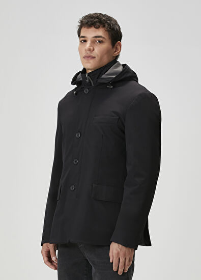 Beymen Club Siyah Kapüşonlu İç Yaka Detaylı Mont - 4