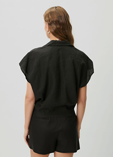 Beymen Club Black Knot Detail Linen Blouse - 5