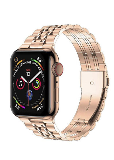 Bikordon Apple Watch Uyumlu 44/45/46/49 mm Beads Loop Rose Gold Çelik Kordon - 3