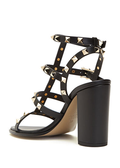 Rockstud Siyah Kadın Deri Sandalet - Görsel 4
