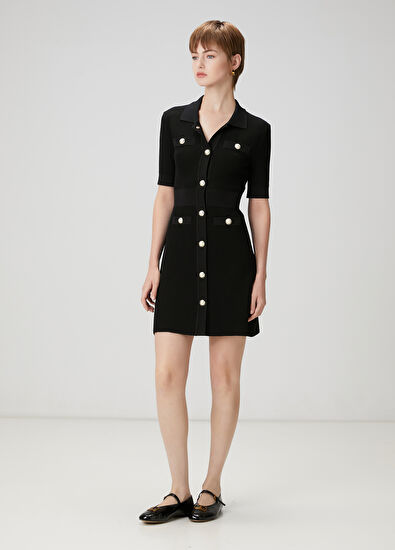 Beymen Club Black Mini Polo Knitwear Dress - 3