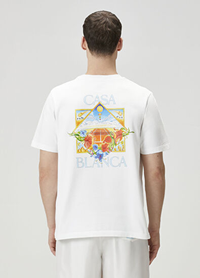 Casablanca Tennis Landscape Beyaz Organik Pamuk T-shirt - 5