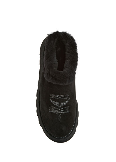 Siyah Shearling Detaylı Kadın Deri Terlik - Görsel 5