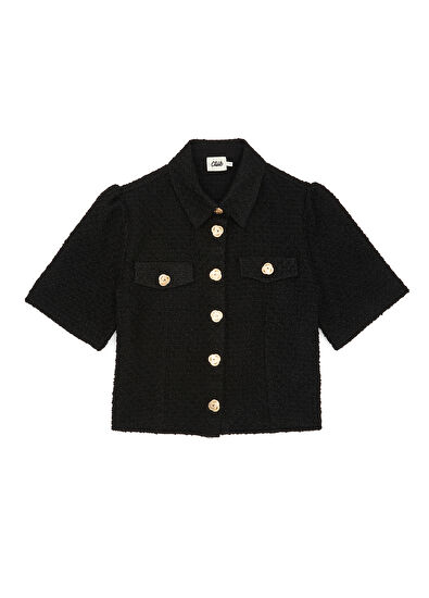 Beymen Club Siyah Gold Düğmeli Tweed Bluz - 7