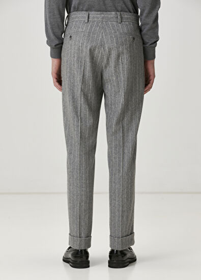 Beymen Club Grey White Stripe Patterned Trousers - 3