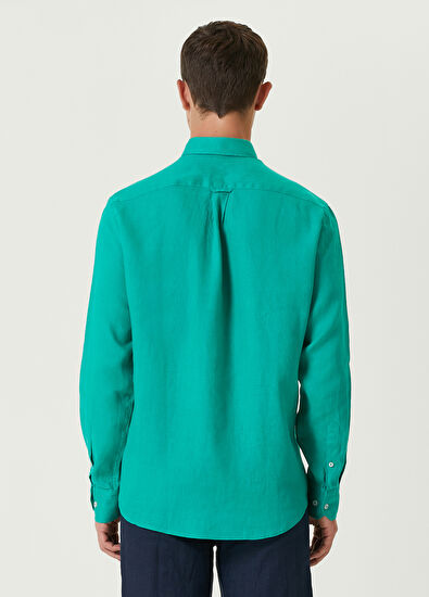 Beymen Club Comfort Fit Green Linen Shirt - 5