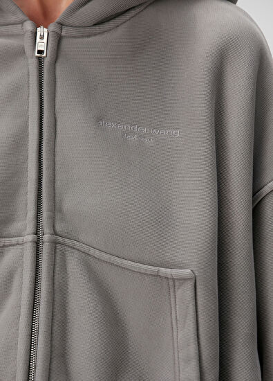 Alexander Wang Oversized Gri Kapüşonlu Fermuarlı Sweatshirt - 5