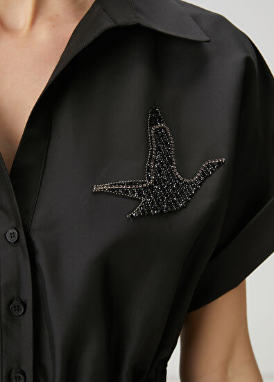 Beymen Club Black Stone Logo Embroidered Mini Shirt Dress - 6