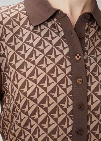 Beymen Club Kahverengi Monogram Polo Hırka - 5