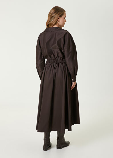 Kahverengi Midi Tafta Elbise Beymen Club Kahverengi Midi Tafta Elbise - 6