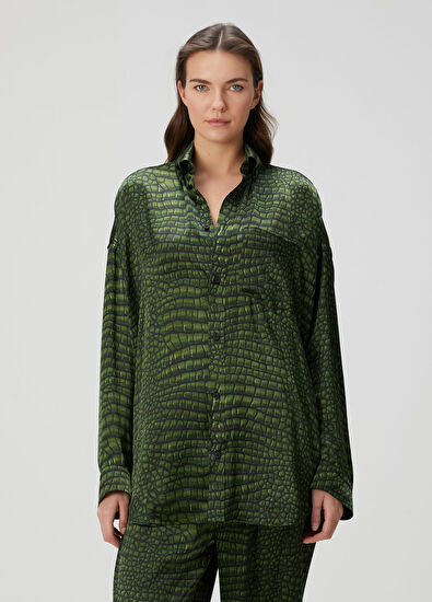 Balenciaga Cocoon Yeşil Krokodil İpek Gömlek - 3