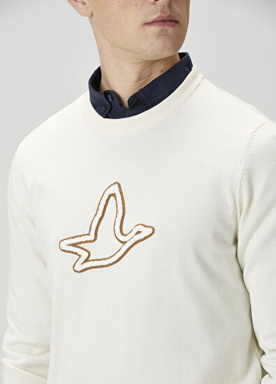 Beymen Club Kırık Beyaz Logo Detaylı Kazak - 6