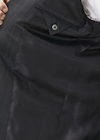 Lacivert Çizgi Desenli Yün Takım Elbise - Görsel 11