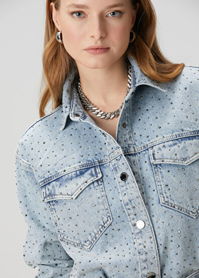 Beymen Club Mavi Taşlı Denim Ceket - 3