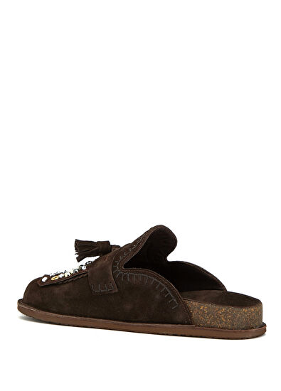 Beymen Club Brown Stud Women's Suede Sabo Slippers - 3