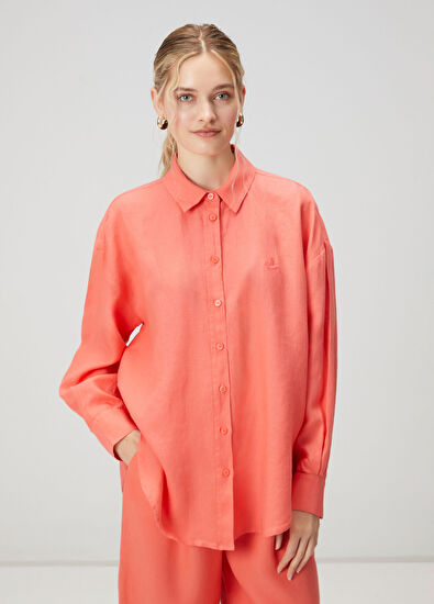 Beymen Club Oversize Somon Logolu Keten Gömlek - 5
