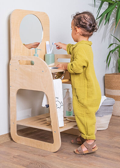 Orfis Kids Montessori Huş Ahşap Çocuk Oyuncak Lavabo - 5