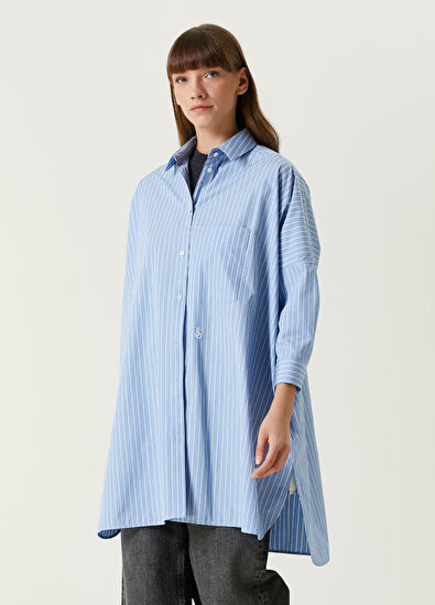 Jil Sander Oversize Mavi Çizgili Gömlek - 3