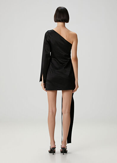 Siyah Bant Detaylı Mini Kokteyl Elbise - Görsel 6