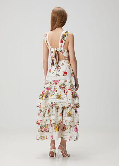 Camilla Beyaz Çiçekli Maksi Elbise - 4