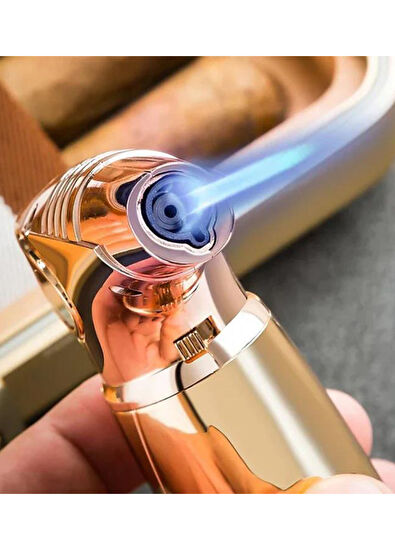 Lubinski Yeni Stil Gunmetal Tek Torch Masa Tipi Puro Çakmağı  - 5