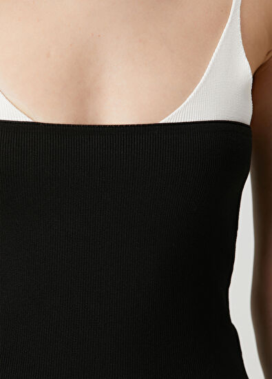 Siyah Kontrast Detaylı Midi Triko Elbise - Görsel 7