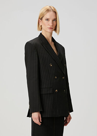 Wardrobe Nyc Black Striped Double-Breasted Wool Jacket - 3