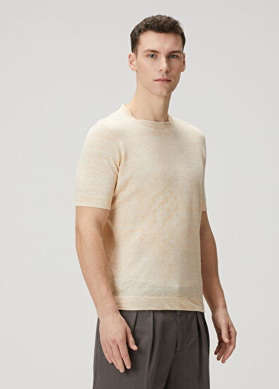 Brunello Cucinelli Sarı Kısa Kollu Keten Triko - 3