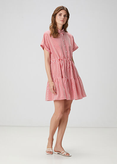 Beymen Club Kırmızı Çizgili Mini Elbise - 5