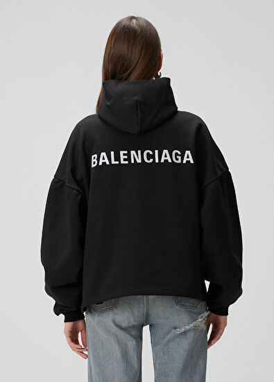 Balenciaga Siyah Kapüşonlu Logolu Sweatshirt - 4