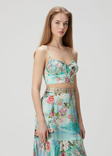 Camilla Yeşil Çiçekli İpek Büstiyer - 3